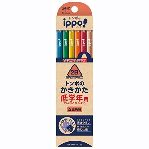トンボ鉛筆 三角鉛筆 2B (赤えんぴつ1本入り) 安全の短め設計 ippo 低学年用かきかた ナチュラル MP-SENN04-2B | 