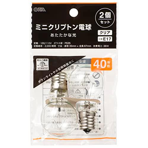 オーム電機 ミニクリプトン電球 E17 40W形 調光機能対応 白熱電球 クリア 2個セット LB-PS3536C-2PN 06-0877 OH | 