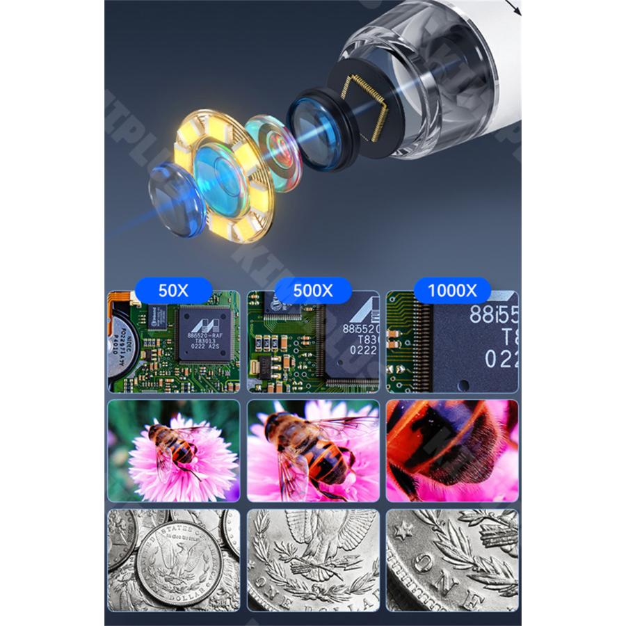 顕微鏡 小学生 子供 中学生 微生物自由研究 1000倍 500万画素 スタンド 3.4インチ IPS 電子顕微鏡 拡大鏡 8LED pc対応 肌チェック 生物観察 実験に |  | 04