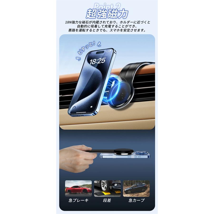 車載ホルダー ワイヤレス充電器 超強力 Magsafe スマホ充電器 最大15W