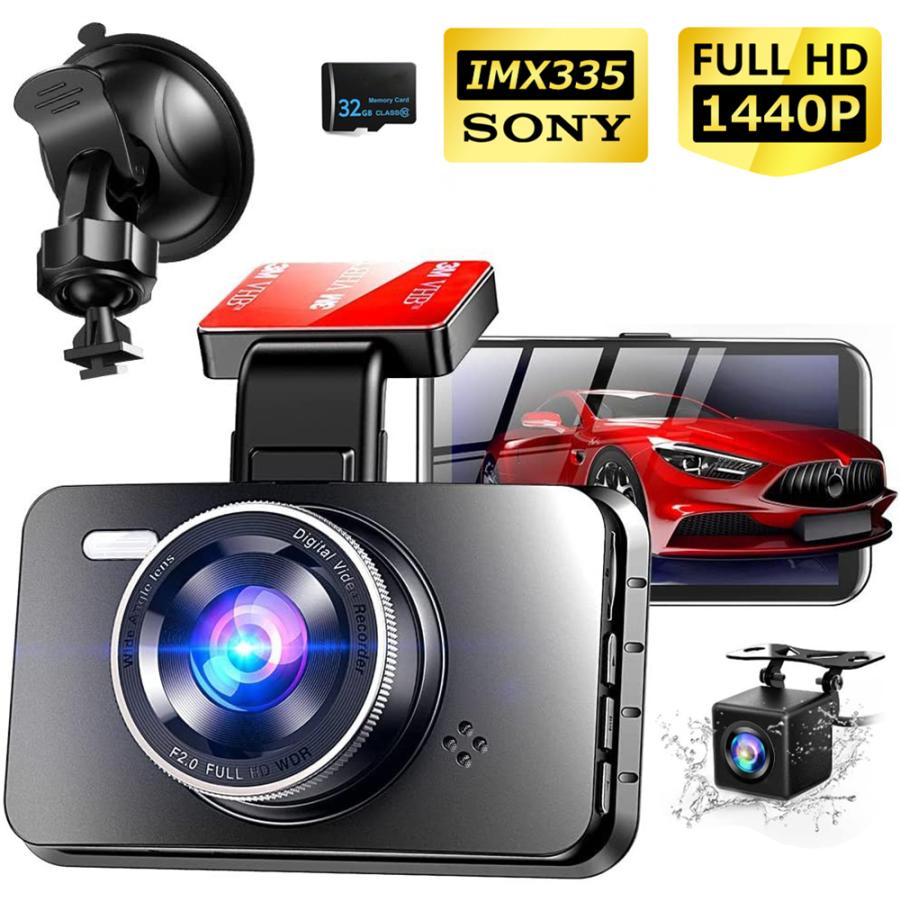 ドライブレコーダー 前後カメラ Sonyセンサー 1440P FullHD ドラレコ 小型 車載カメラ 170度広角視野 赤外線暗視ライト LED信号機対策 G-sensor 日本語説明書 | 