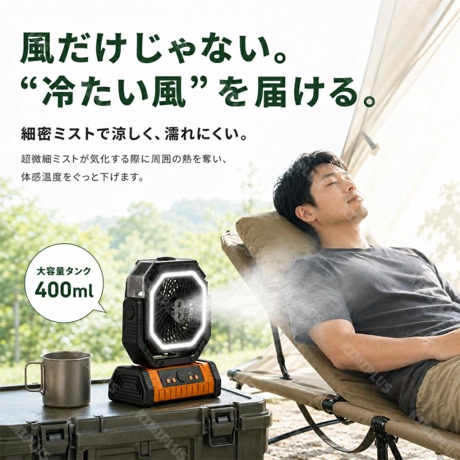 ミストファン キャンプ 扇風機 噴霧 22000mAh大容量 アウトドア 自動首