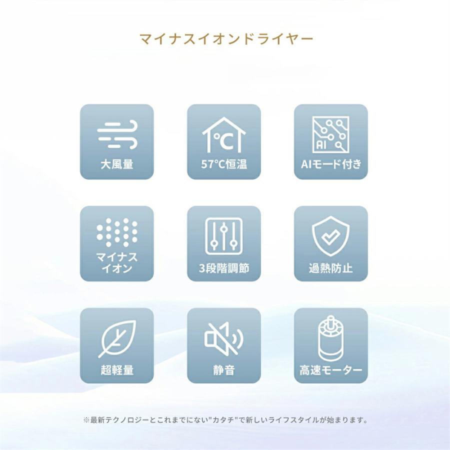 ドライヤー 大風量 速乾 超軽量 4段階風速 ヘアドライヤー 冷熱風 22M/S 温度調整 低騒音 高速ドライヤー ギフト 高級 おしゃれ ギフト スピーディー イオン |  | 05