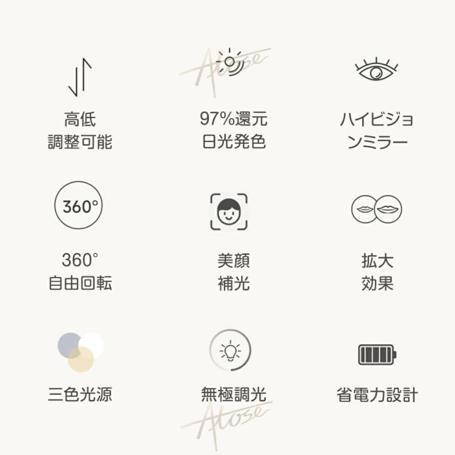 女優ミラー 卓上ミラー ledライト付き 両面ミラー 充電式 高さ調整 360
