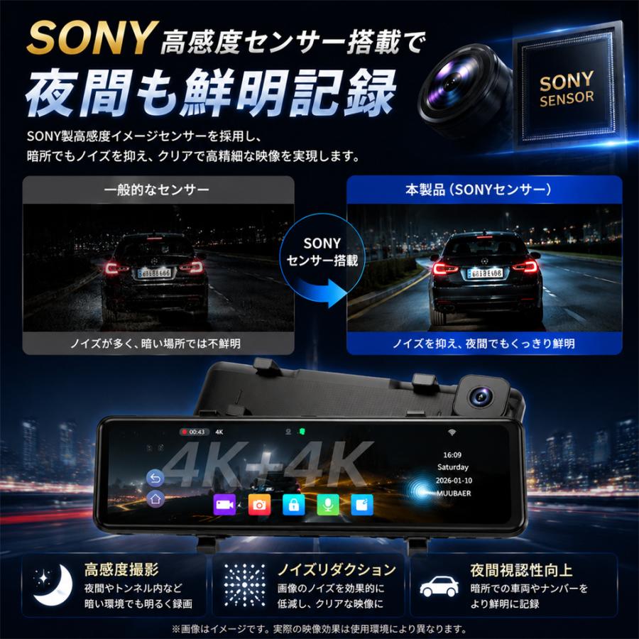 ドライブレコーダー ミラー型 4K 前後カメラ SONYセンサー搭載 12