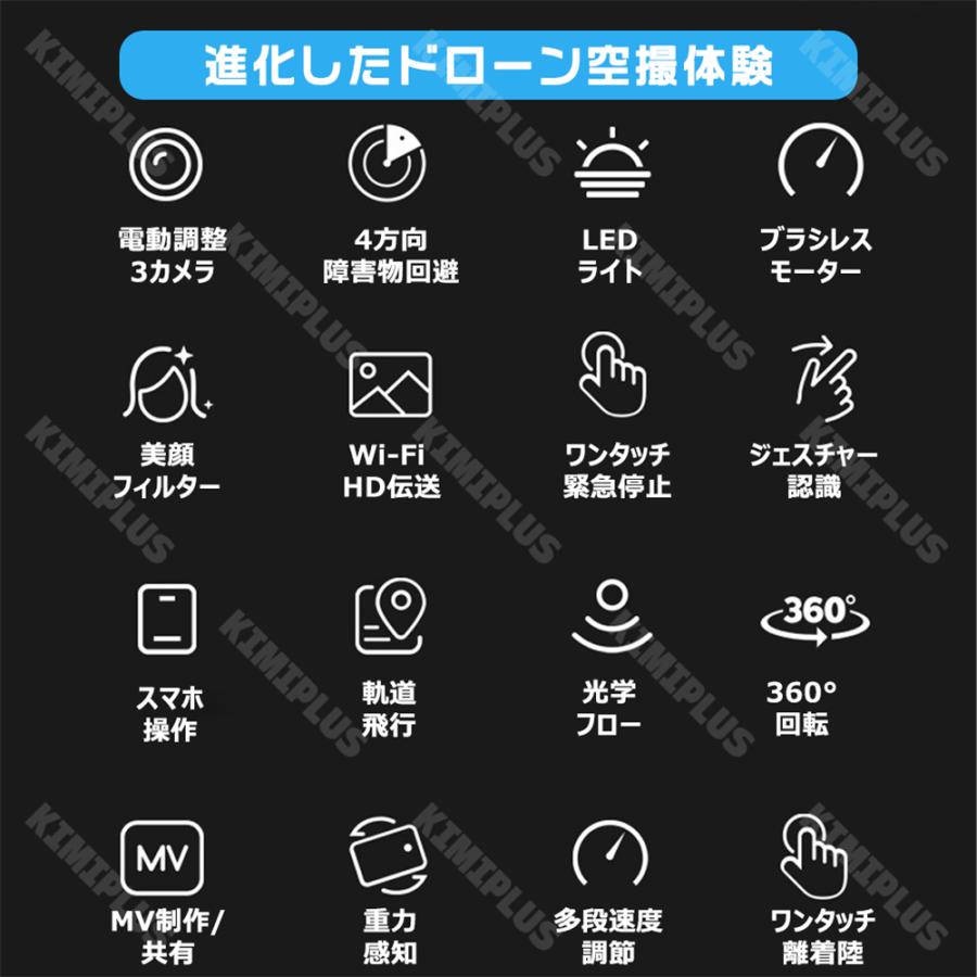 ドローン カメラ付き 90°電動調整 3カメラ トイドローン LEDライト