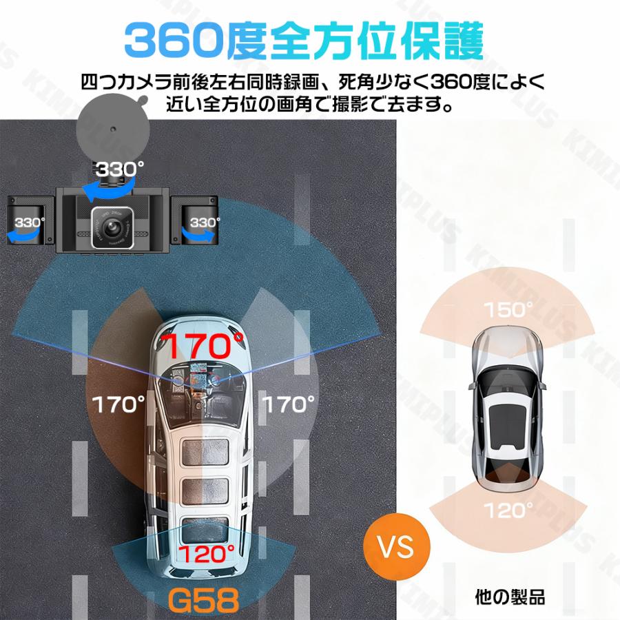 ドライブレコーダー 前後 左右 4カメラ 3.0インチ液晶 ノイズ対策 829