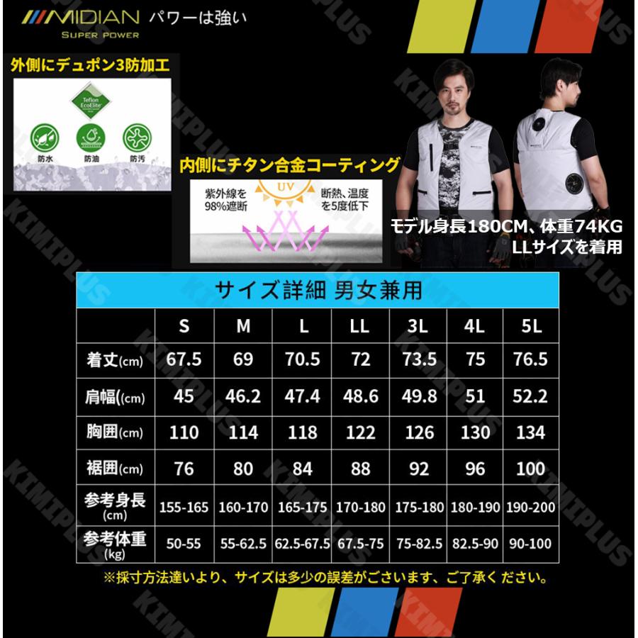 MIDIAN 空調ベスト 32V フルセット ペルチェ冷却服 空調作業服