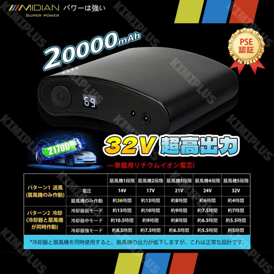 ペルチェ冷却服 空調服 冷却器 扇風機付き 32V 超高出力 20000mAh km-midianktf14d.jpg