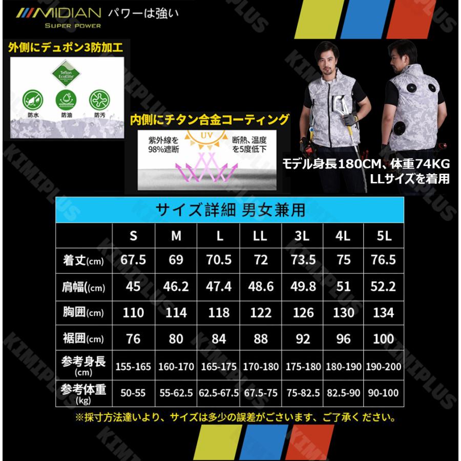 MIDIAN 空調ベスト 32V フルセット 空調ウェア ペルチェ冷却服 空調