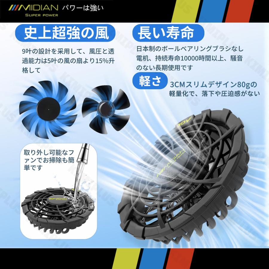 MIDIAN 空調作業服 30V 20000大容量 9枚羽根付き 扇風服 扇風