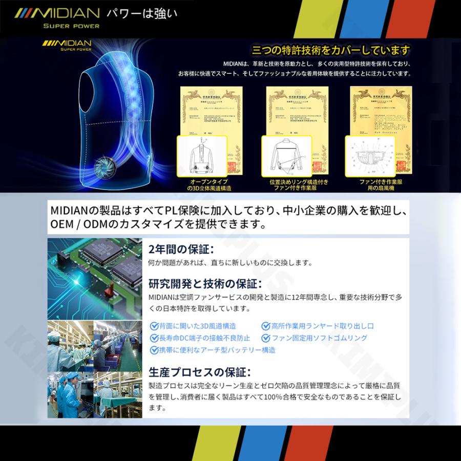 MIDIAN ファン付き作業服 空調作業服 ペルチェ ベスト 空調ベスト