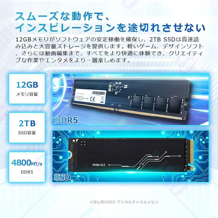 ミニPC mini pc パソコン windows11 14代高性能CPU intel N150 最大3.6GHz 4KHD 60Hz 3画面出力 DDR5 12GB 4800MHz/s 高速SSD 256GB~2048GB WiFi5 Bluetooth5.2の画像