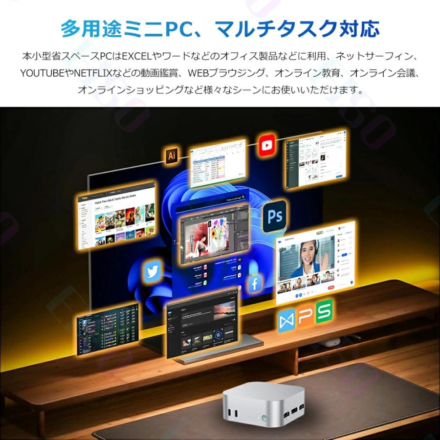 ミニPC mini pc パソコン windows11 14代高性能CPU intel N150 最大3.6GHz 4KHD 60Hz 3画面出力 DDR5 12GB 4800MHz/s 高速SSD 256GB~2048GB WiFi5 Bluetooth5.2の画像