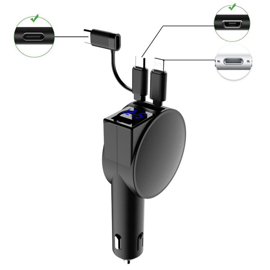 車載充電器 シガーソケット 巻取り式 ケーブル 最大60W QC4.0 PD対応 急速充電 カーチャージャー リール式 3台同時 12/24V車対応 電圧測定 USBポート type-C |  | 11