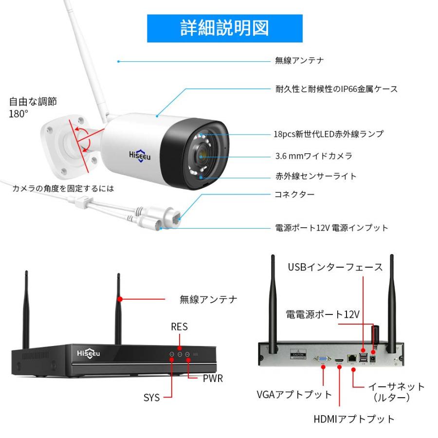 Hiseeu 防犯カメラ 屋外 セット 電源不要 監視カメラ 家庭用 Hiseeu 防犯カメラ 屋外 セット 電源不要 監視カメラ 家庭用