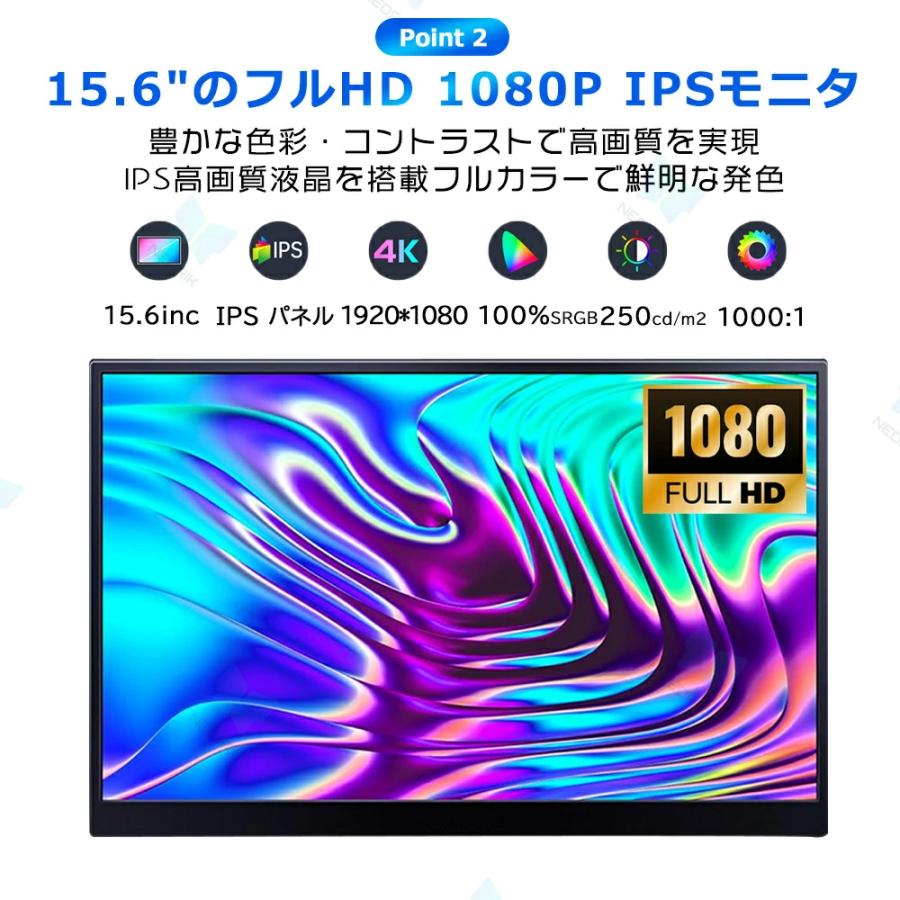 モバイルモニター 15.6インチ 16型 1080PフルHD ディスプレイ 超薄型