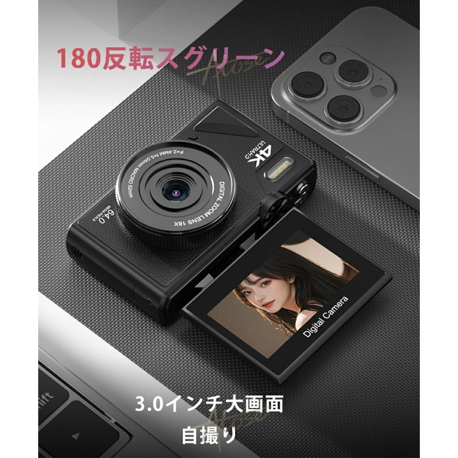 デジタルカメラ デジカメ 4K 安い 小型 6400万画素 18倍ズーム オートフォーカス ビデオカメラ 180°回転 手ブレ補正 wifi 初心者 一眼レフカメラ 防塵 耐衝撃 |  | 08