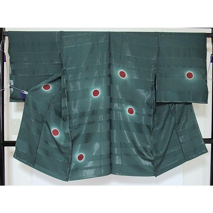 【新品】仮エバ コート 高級横段銀糸通し生地 引き染め／別注 蛍暈かし★とくさ色／フルオーダー(お仕立付き)の画像