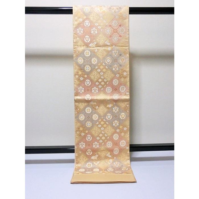 西陣2413 翠洸織 斉藤喜雄謹製】☆錦袋帯☆菱取り華文 : kimono 西陣2413 翠洸織 斉藤喜雄謹製】☆錦袋帯☆菱取り華文 : kimono
