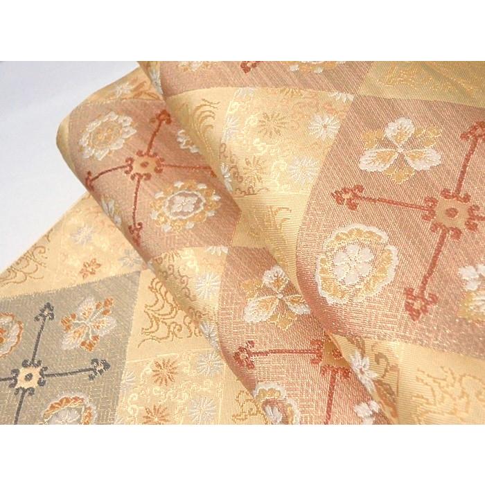 西陣2413 翠洸織 斉藤喜雄謹製】☆錦袋帯☆菱取り華文 : kimono 西陣2413 翠洸織 斉藤喜雄謹製】☆錦袋帯☆菱取り華文 : kimono
