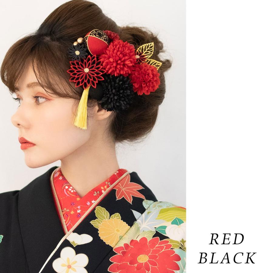 【Arenca】髪飾り 成人式 Uピン 15点セット フラワーポット入り インテリア パッケージ 選べる5色 「百花八重菊」 花髪飾り 菊 キク 白 金 赤 黒 紫 オレンジ 振袖用 お花飾り つまみ細工 成人式 卒業式 結婚式 着物 絹 日本製 NISHIORI Arenca 髪飾り 成人式 Uピン 15点セット フラワーポット入り