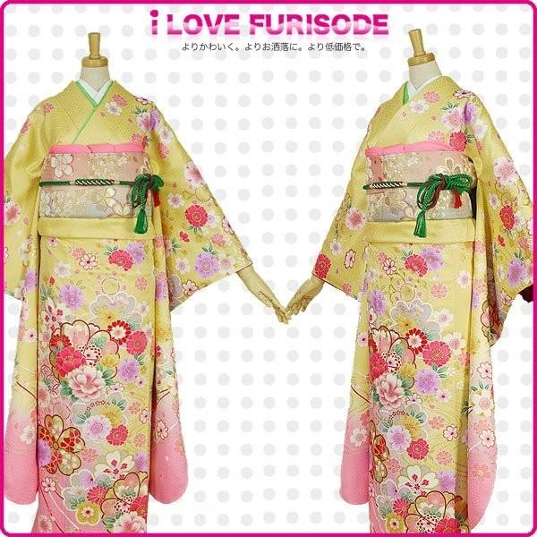 レンタル 振袖 フルセット 貸衣装 黄色 イエロー yellow系 No.040 適応身長：150〜165cm位 NISHIORI レンタル商品 振袖 フルセット 貸衣装 黄色 イエロー yellow