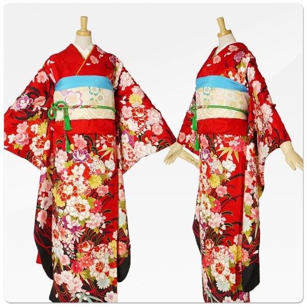 レンタル 振袖 フルセット 貸衣装 赤 黒 No.1341 振袖 適応身長：150〜165cm位｜kimono-cafe｜02