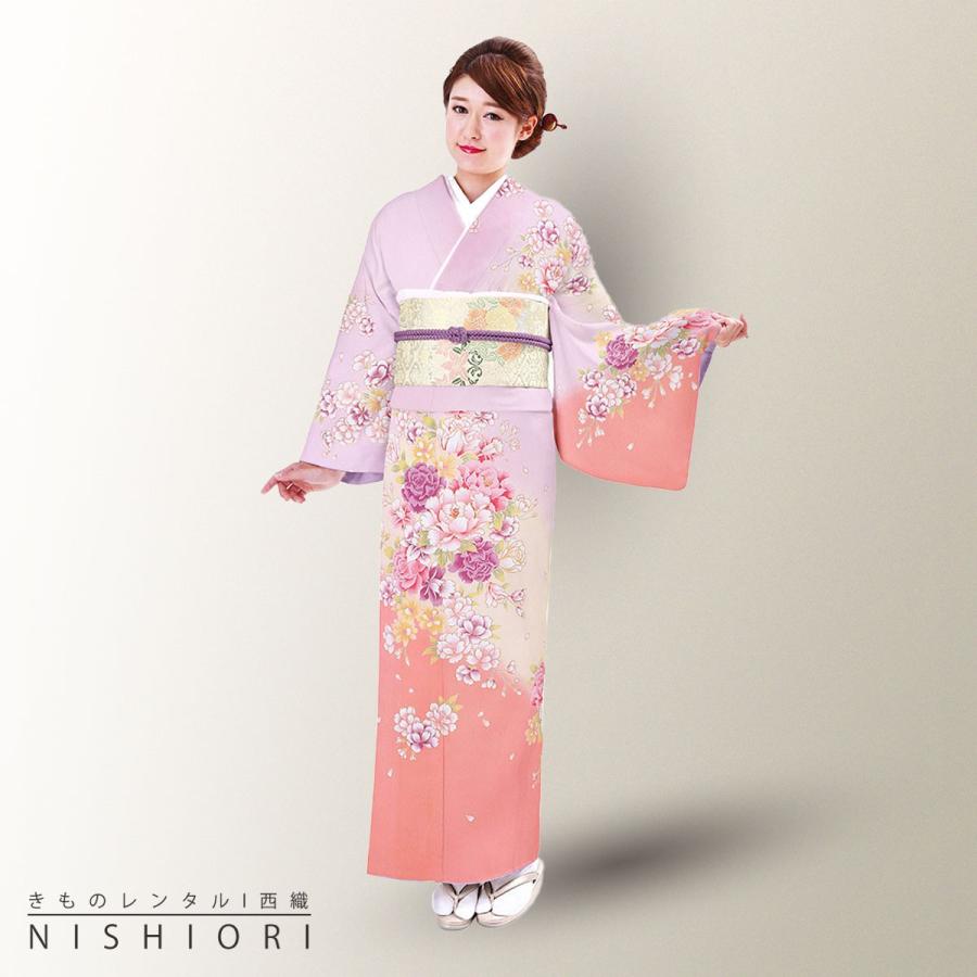 訪問着 レンタル 着物 貸衣装 フルセット ピンク ラベンダー 牡丹 薔薇No.0123 NISHIORI 訪問着 レンタル商品 着物レンタル商品入学式 卒業式 七五三