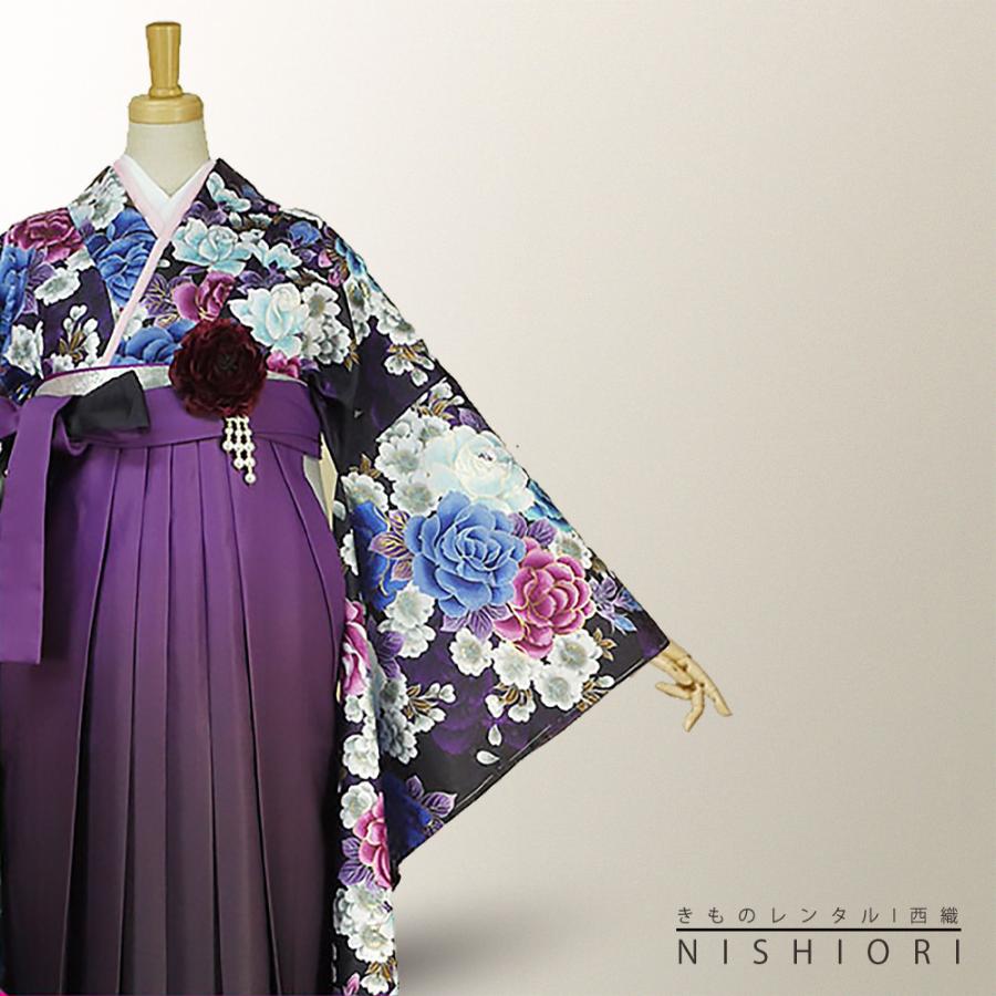 NISHIORI 二尺袖着物 袴 レンタル商品 送料無料 貸衣装 青×紫×刺繍×袴