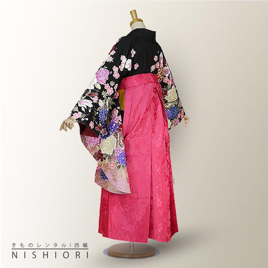 二尺袖着物 袴 レンタル 貸衣装 From Kyoto HL 黒×ピンク×刺繍 袴 Sサイズ 小学生 対応 ブーツ選択可 NISHIORI 二尺袖着物 袴 レンタル商品 送料無料 貸衣装 From Kyoto HL