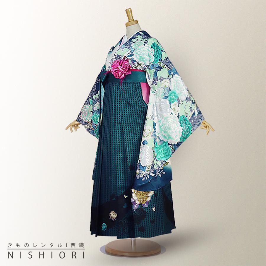 二尺袖着物 袴 レンタル 貸衣装 PattiPatti 緑×グリーン×刺繍 袴 小学生 対応 ブーツ選択可 NISHIORI 二尺袖着物 袴 レンタル商品 送料無料 貸衣装 PattiPatti 緑