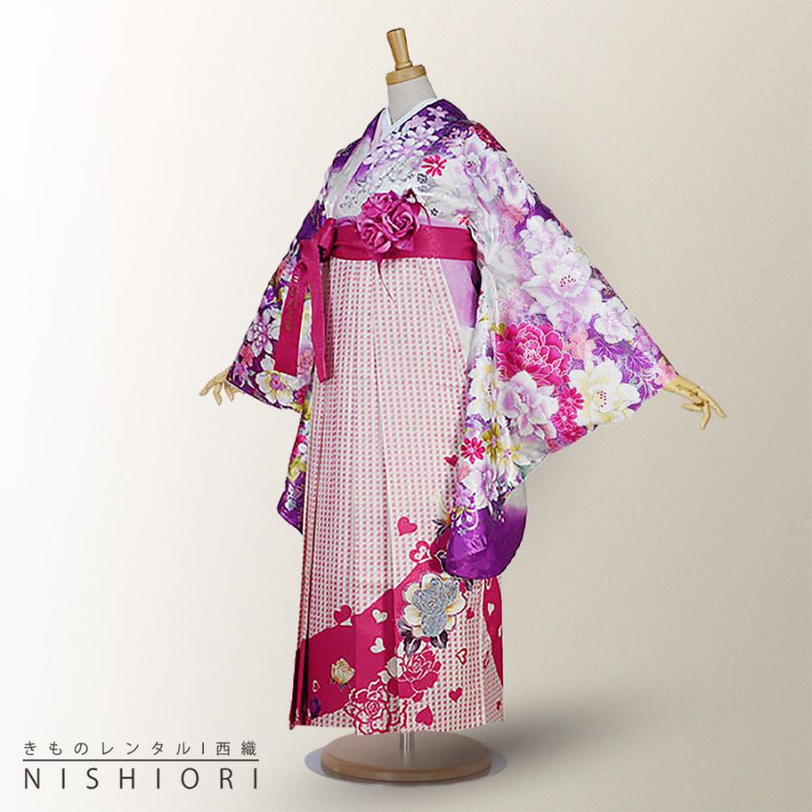ブランド 二尺袖 着物 袴 レンタル PattiPatti 貸衣装 Sサイズ 小学生 対応可 ピンク 紫 刺繍 ブーツ選択可 NISHIORI 二尺袖着物 袴 レンタル商品 送料無料 貸衣装 PattiPatti 紫
