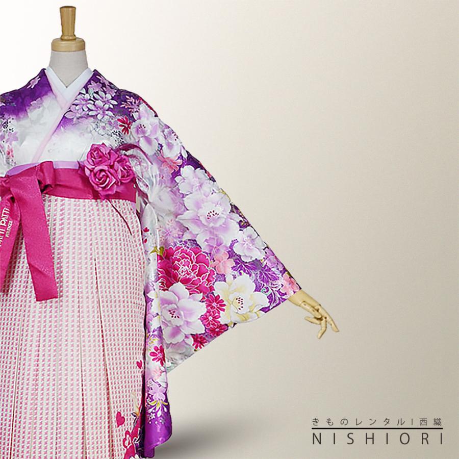 ブランド 二尺袖 着物 袴 レンタル PattiPatti 貸衣装 Sサイズ 小学生 対応可 ピンク ミント 刺繍 ブーツ選択可 NISHIORI 二尺袖着物 袴 レンタル商品 送料無料 貸衣装 PattiPatti 紫