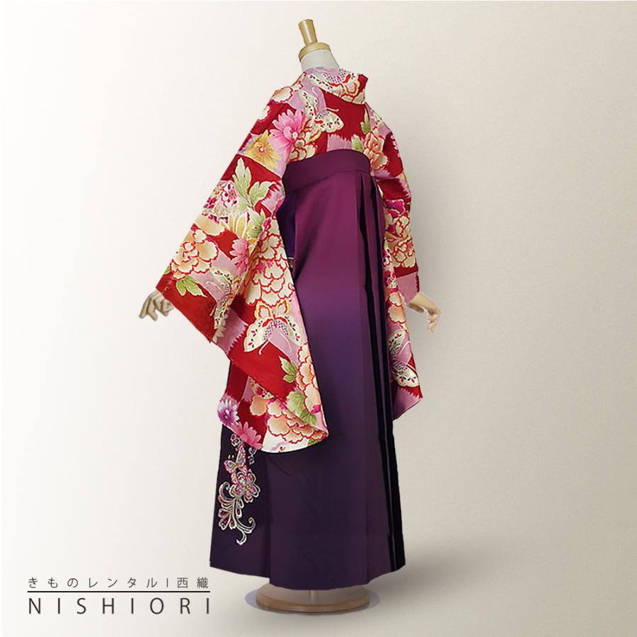 NISHIORI 二尺袖着物 袴 レンタル商品 送料無料 貸衣装 Adam&Eve 赤×紫