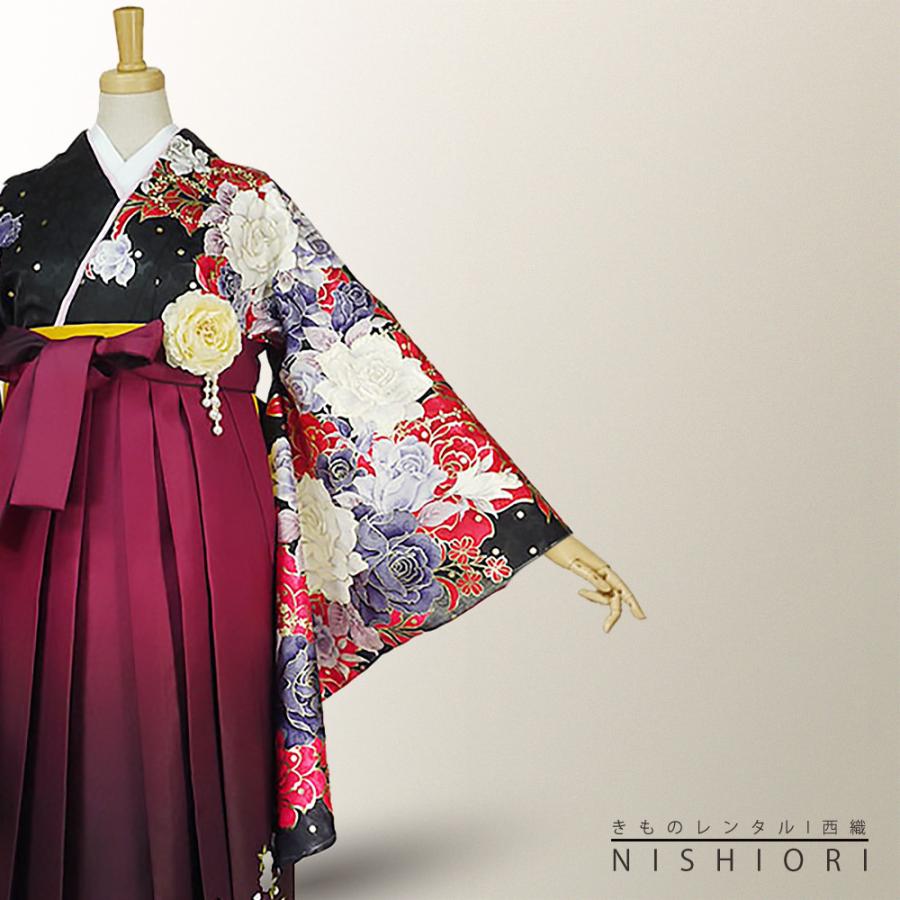 NISHIORI 二尺袖着物 袴 レンタル商品 送料無料 貸衣装 anan 黒×ワイン