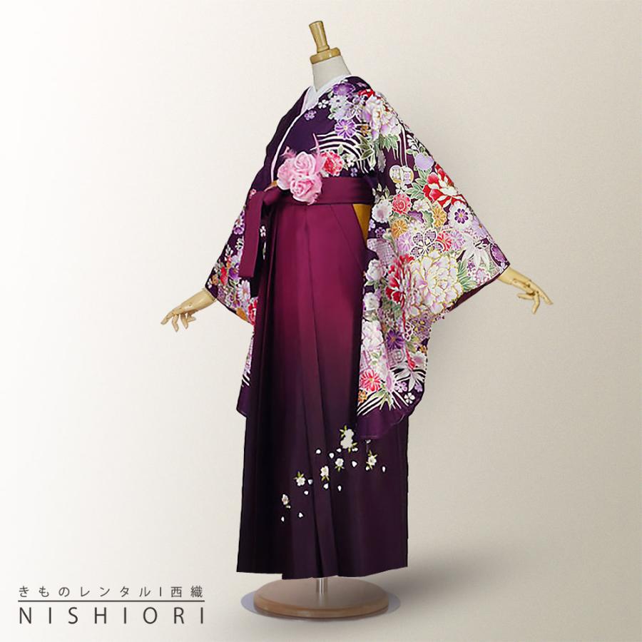 NISHIORI 二尺袖着物 袴 レンタル商品 送料無料 貸衣装 anan 紫×ワイン