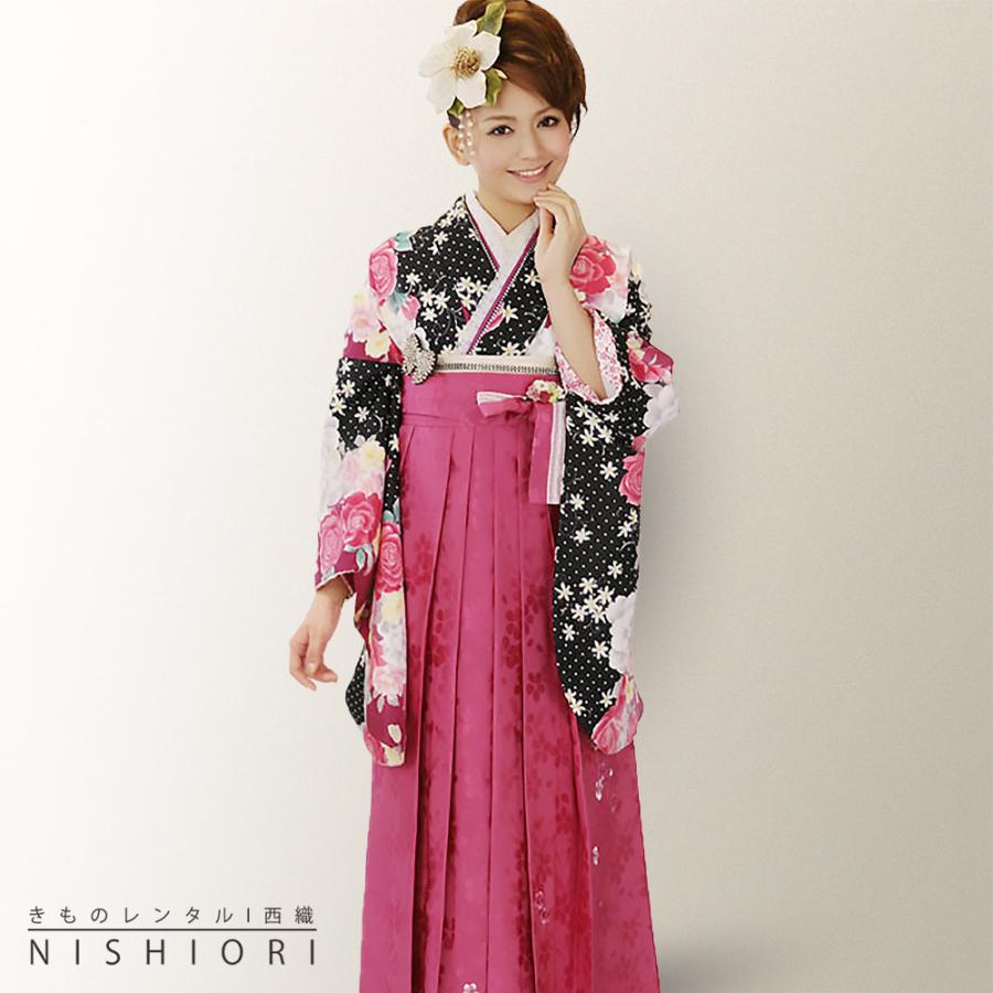 NISHIORI 二尺袖着物 袴 レンタル商品 送料無料 貸衣装 H L 黒 ピンク