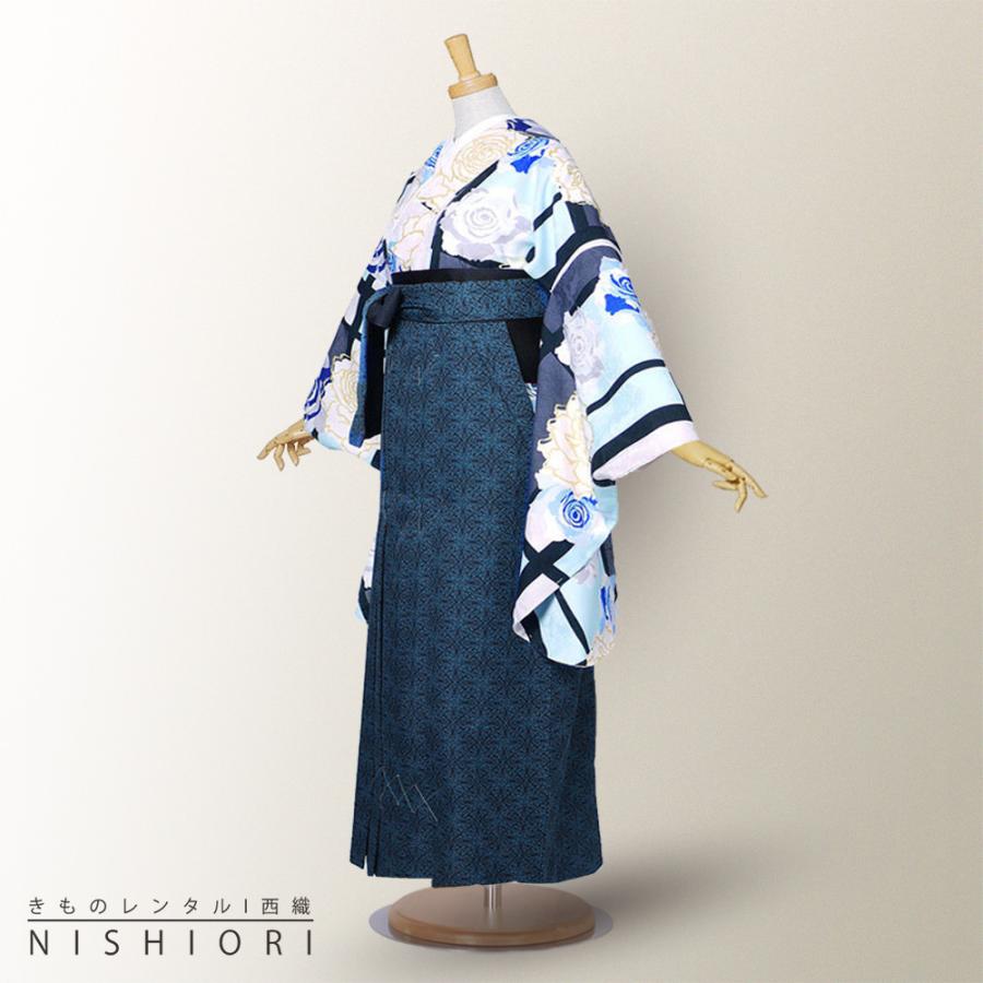 二尺袖 着物 袴 レンタル 貸衣装 CECIL McBEE 青 白 紺 バラ ストライプ 刺繍 袴 L サイズ 小学生 対応 ブーツ選択可 NISHIORI 二尺袖 着物 袴 レンタル商品 貸衣装 貸衣装 CECIL McBEE 青