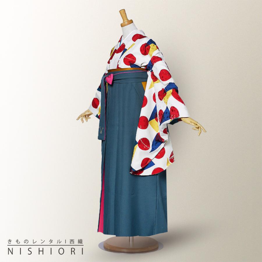 二尺袖 着物 袴 レンタル 貸衣装 modern antenna 青 白 紺 緑 ドット 袴 M サイズ 小学生 対応 ブーツ選択可 NISHIORI 二尺袖 着物 袴 レンタル商品 貸衣装 貸衣装 modern antenna