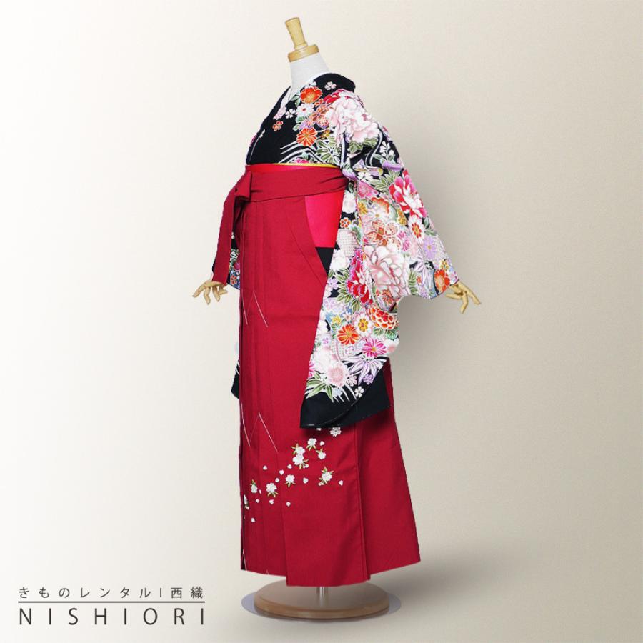 二尺袖 着物 袴 レンタル 貸衣装 From Kyoto 黒 ワイン 刺繍 袴 S M サイズ 小学生 対応 ブーツ選択可 NISHIORI 二尺袖 着物 袴 レンタル商品 貸衣装 貸衣装 From Kyoto 黒