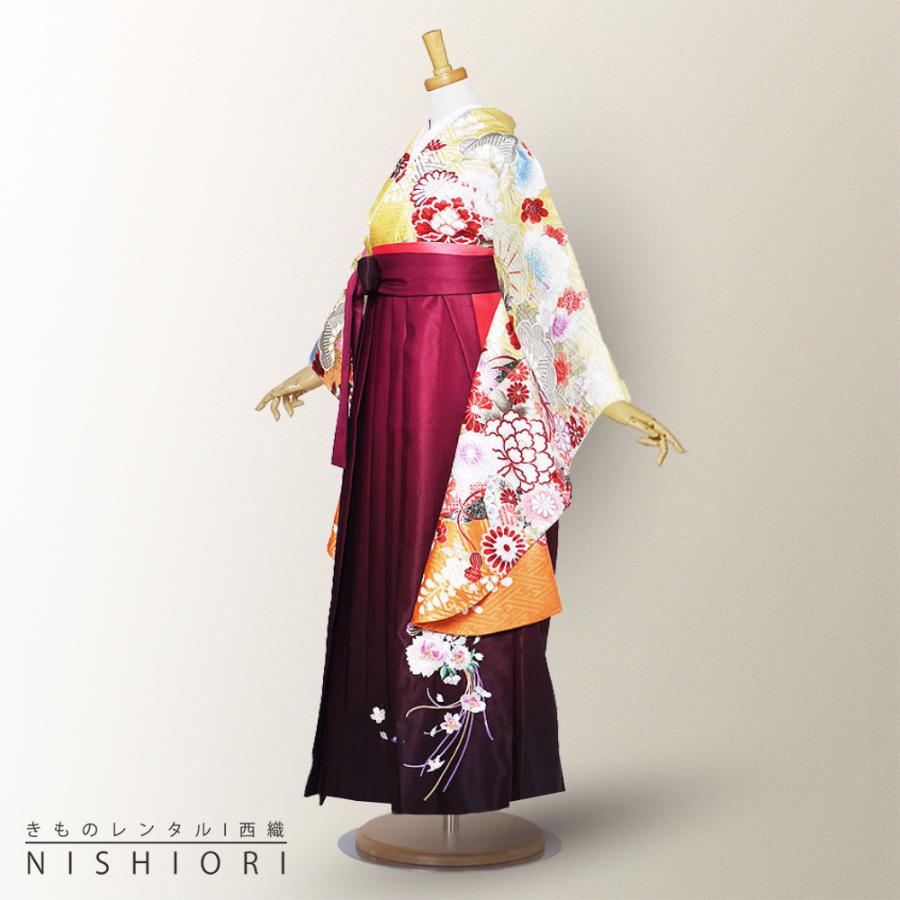 二尺袖 着物 袴 レンタル 貸衣装 From Kyoto クリーム オレンジ ワイン 刺繍 袴 S M サイズ 小学生 対応 ブーツ選択可 NISHIORI 二尺袖 着物 袴 レンタル商品 貸衣装 貸衣装 From Kyoto