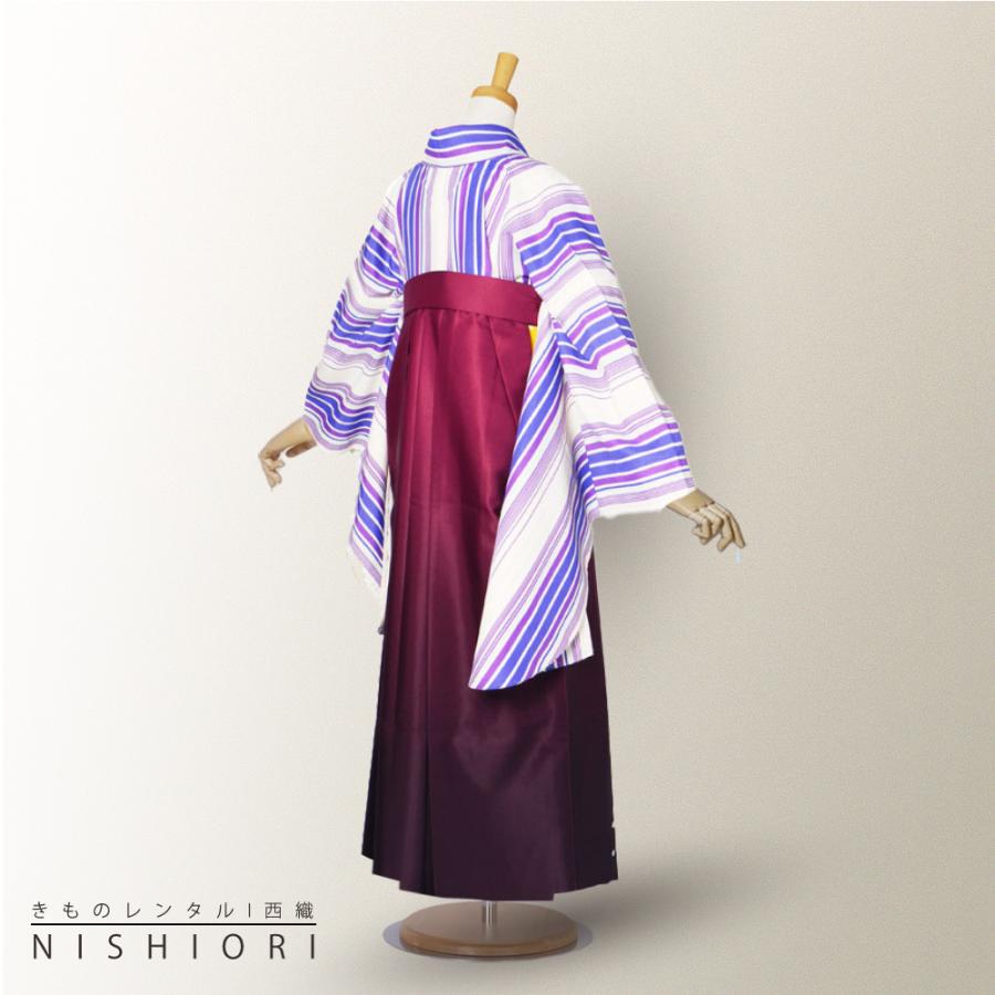 二尺袖 着物 袴 レンタル 貸衣装 青 紫 ストライプ 袴 S Mサイズ 小学生 対応 ブーツ選択可 NISHIORI 二尺袖 着物 袴 レンタル商品 貸衣装 貸衣装 青 紫
