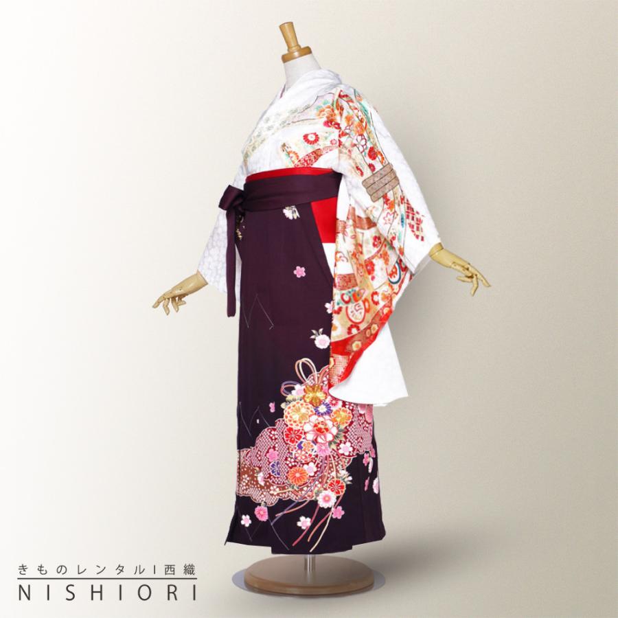 ブランド 二尺袖 着物 袴 レンタル anan 貸衣装 Sサイズ 小学生 対応可 白 ホワイト 紫 ブーツ選択可 NISHIORI ブランド 二尺袖 着物 袴 レンタル商品 anan 送料無料 貸衣装