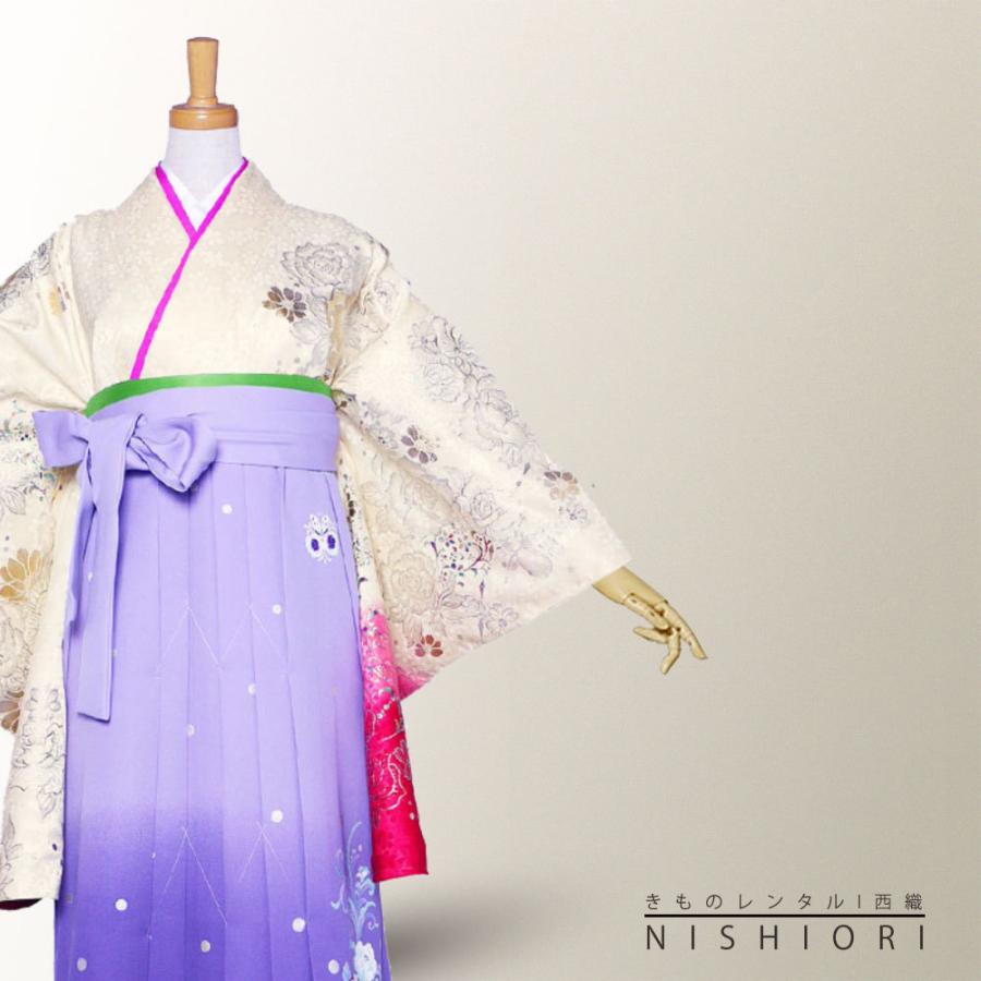 ブランド 二尺袖 着物 袴 レンタル PattiPatti 貸衣装 Mサイズ 小学生 対応可 ピ白 紫 刺繍 ブーツ選択可 NISHIORI ブランド 二尺袖 着物 袴 レンタル商品 PattiPatti 送料無料