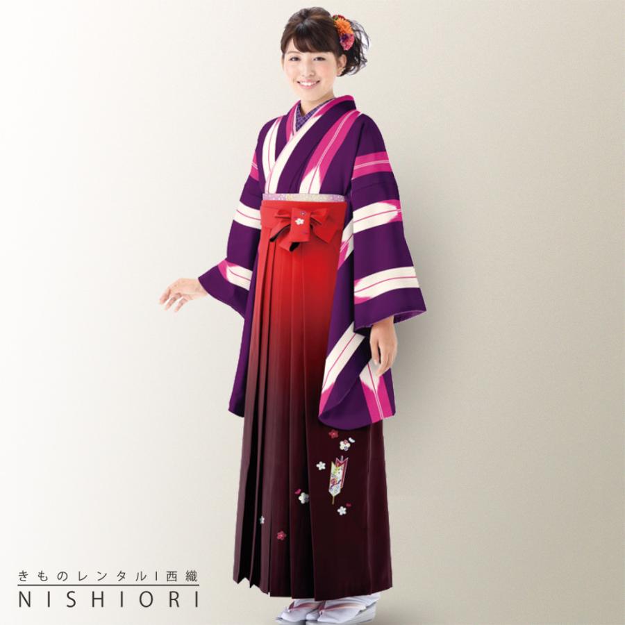 二尺袖着物 刺繍袴 レンタル 貸衣装 Mサイズ 小学生 対応可 紫 矢絣 濃紫 ブーツ選択可 NISHIORI 二尺袖着物 刺繍袴 レンタル商品 送料無料 貸衣装 Mサイズ