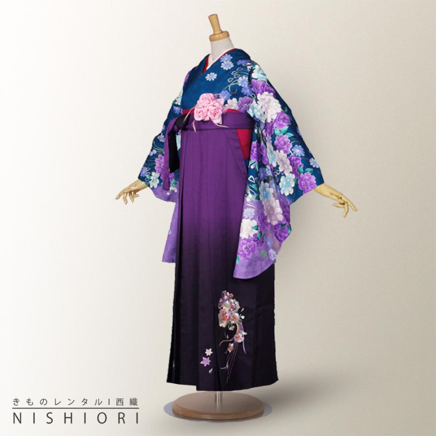 NISHIORI 二尺袖 着物 袴 レンタル商品 貸衣装 LLサイズ 青 ブルー 紫