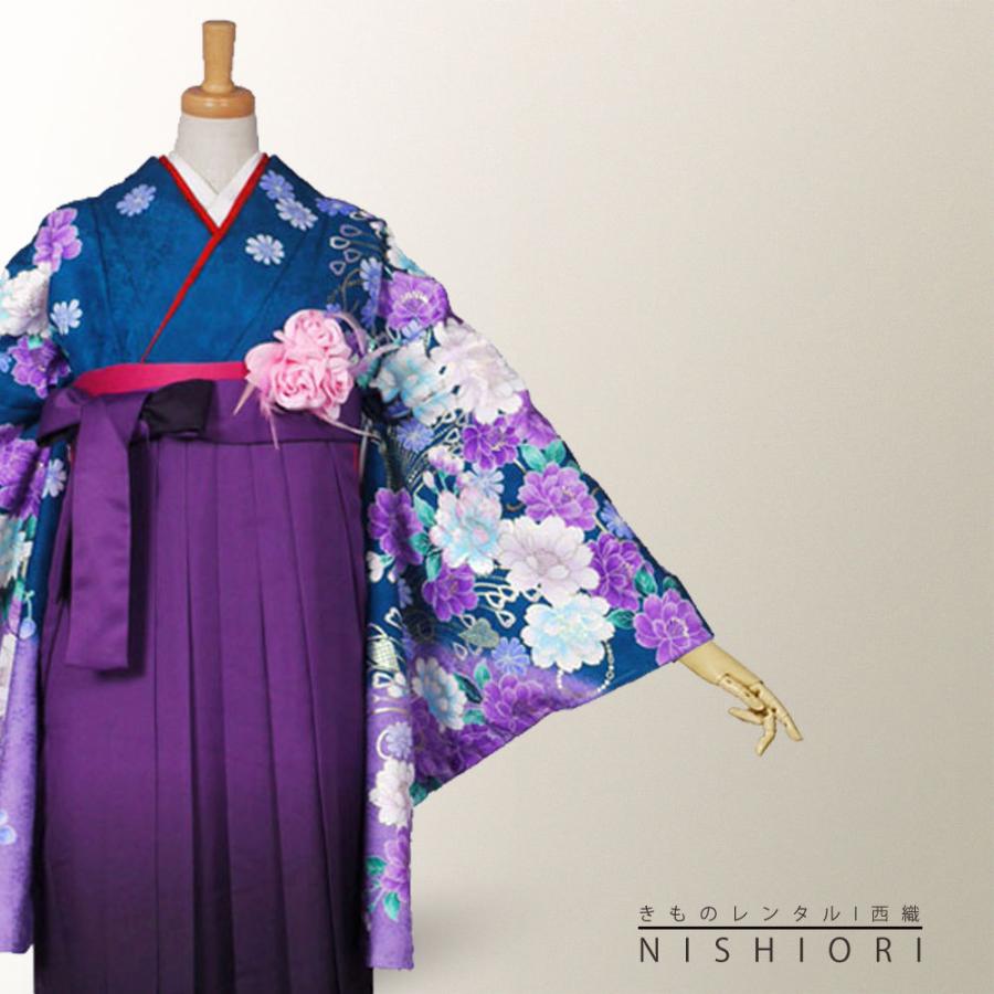 NISHIORI 二尺袖 着物 袴 レンタル商品 貸衣装 LLサイズ 青 ブルー 紫
