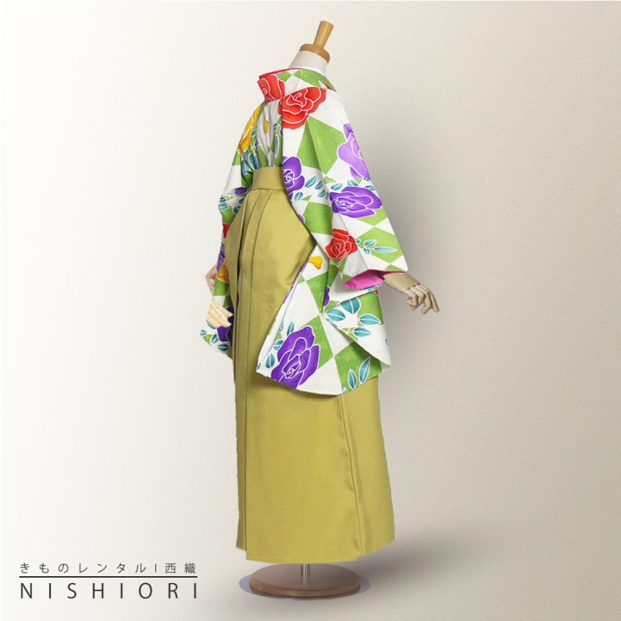二尺袖 袴 レンタル ひさかたろまん ブランド 着物 貸衣装 SサイズMサイズ 小学生 対応可 黄緑 ダイヤ 薔薇 黄緑 ブーツ選択可 NISHIORI 二尺袖 袴 レンタル商品 ひさかたろまん ブランド 着物 貸