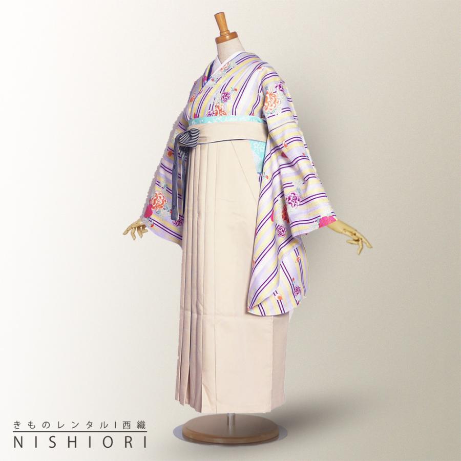 二尺袖 袴 レンタル ひさかたろまん ブランド 着物 貸衣装 SサイズMサイズ 小学生 対応可 薄紫 縞模様 牡丹 生成り ブーツ選択可 NISHIORI 二尺袖 袴 レンタル商品 ひさかたろまん ブランド 着物 貸